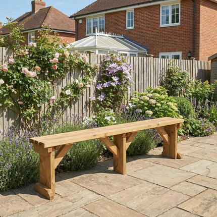 Hollies Wooden Garden Bench, Outdoor Fence Seat - Rustic Finish
