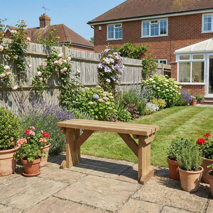 Hollies Wooden Garden Bench, Outdoor Fence Seat - Rustic Finish