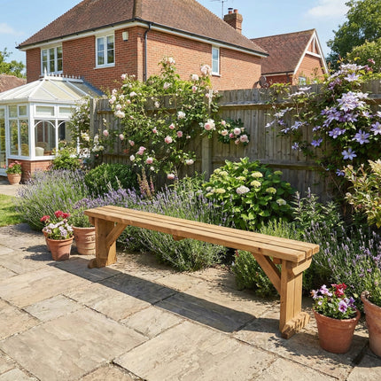 Hollies Wooden Garden Bench, Outdoor Fence Seat - Rustic Finish