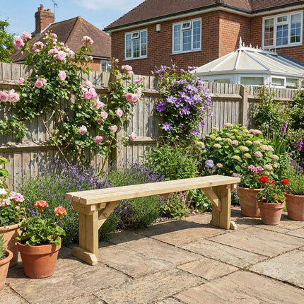 Hollies Wooden Garden Bench, Outdoor Fence Seat