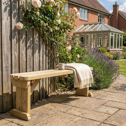 Hollies Wooden Garden Rounded Bench, Outdoor Fence Seat