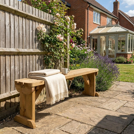 Hollies Wooden Garden Rounded Bench, Outdoor Fence Seat - Rustic Finish