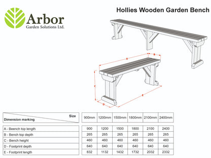 Hollies Wooden Garden Rounded Bench, Outdoor Fence Seat - Rustic Finish