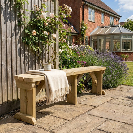 Hollies Wooden Garden Rounded Bench, Outdoor Fence Seat