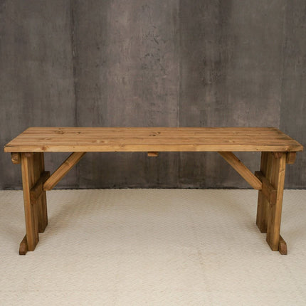 Hollies Wooden Garden Table, Outdoor Picnic Dining Desk - Rustic Finish