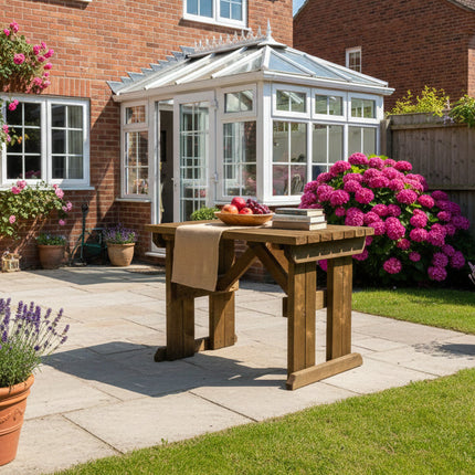 Hollies Wooden Garden Table, Outdoor Picnic Dining Desk - Rustic Finish