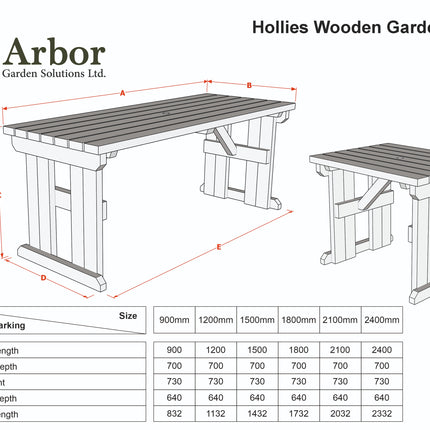 Hollies Wooden Garden Table, Outdoor Picnic Dining Desk - Rustic Finish
