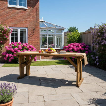 Hollies Wooden Garden Table, Outdoor Picnic Dining Desk - Rustic Finish