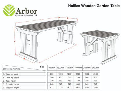 Hollies Wooden Garden Table, Outdoor Picnic Dining Desk