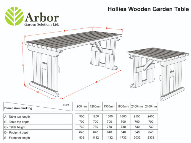 Hollies Wooden Garden Table, Outdoor Picnic Dining Desk