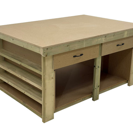 Wooden Workbench MDF Top with Extra shelving and Drawers Depth-3ft