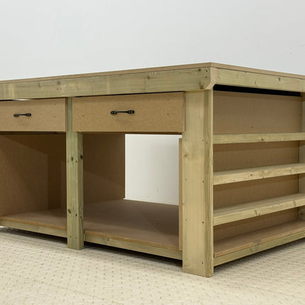 Wooden Workbench MDF Top with Extra shelving and Drawers Depth-3ft