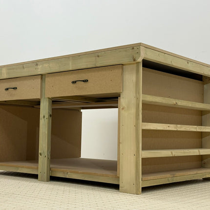 Wooden Workbench MDF Top with Extra shelving and Drawers Depth-3ft