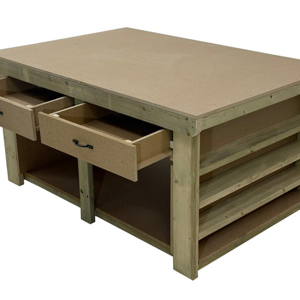 Wooden Workbench MDF Top with Extra shelving and Drawers Depth-3ft