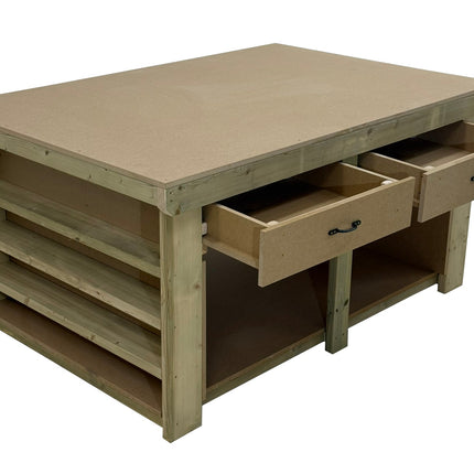 Wooden Workbench MDF Top with Extra shelving and Drawers Depth-3ft