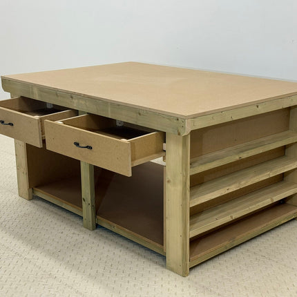 Wooden Workbench MDF Top with Extra shelving and Drawers Depth-3ft