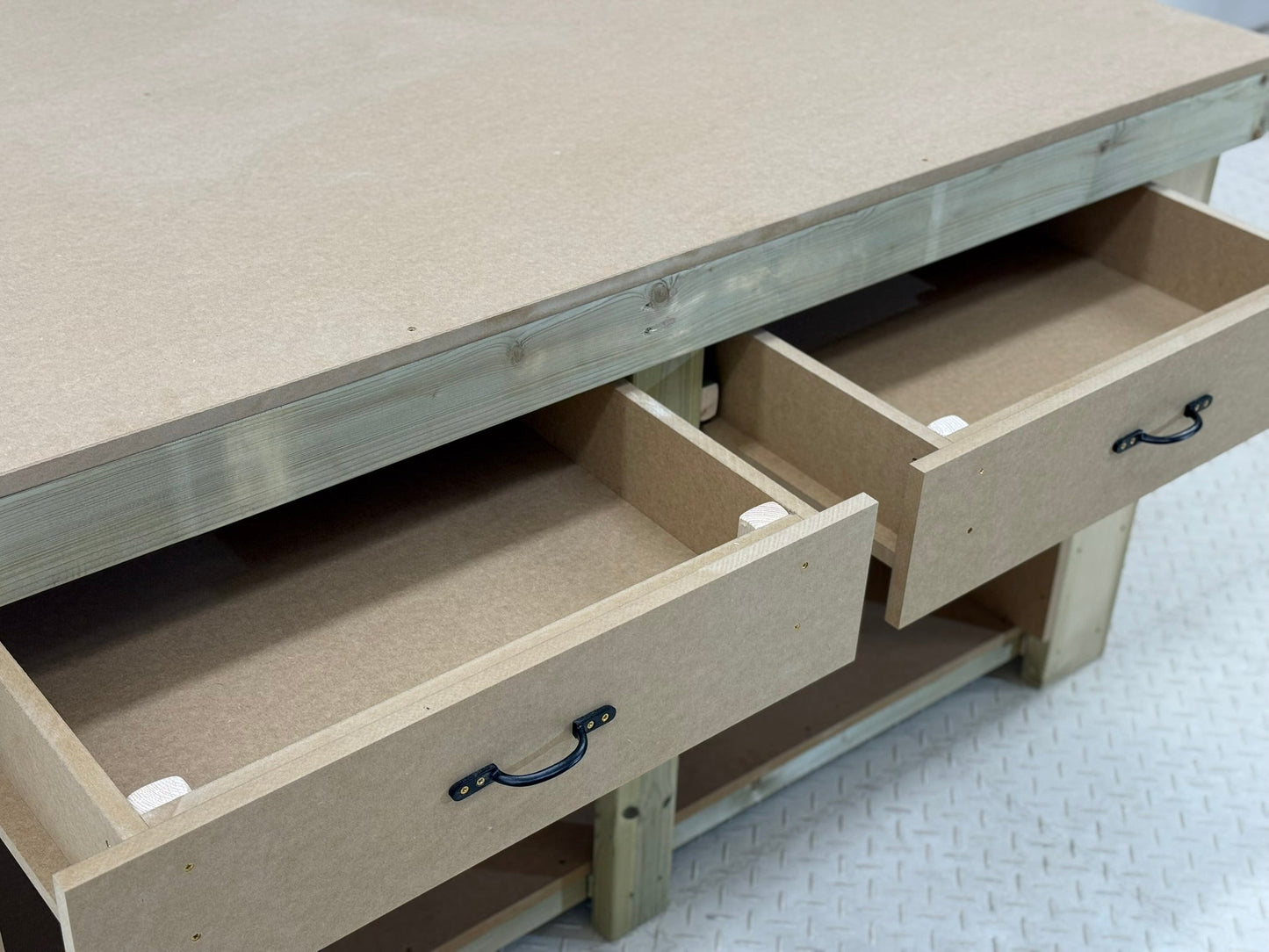 Wooden Workbench MDF Top with Extra shelving and Drawers Depth-4ft