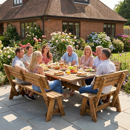Meridian Square Picnic Table and Benches Set With Backrest