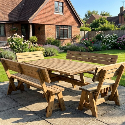 Meridian Square Picnic Table and Benches Set With Backrest