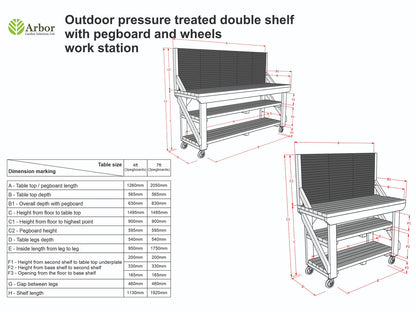 Wooden Pressure Treated Workbench With Peg Board with Double Shelf