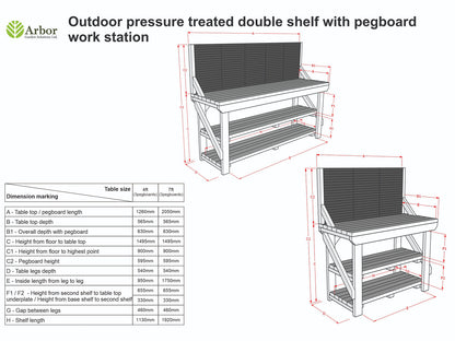 Wooden Pressure Treated Workbench With Peg Board with Double Shelf