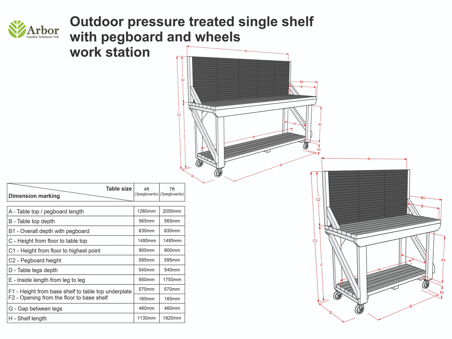 Wooden Pressure Treated Workbench With Peg Board
