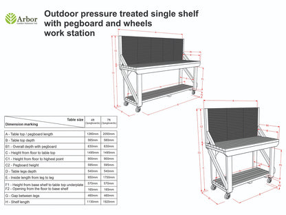Wooden Pressure Treated Workbench With Peg Board