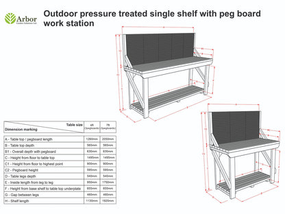 Wooden Pressure Treated Workbench With Peg Board