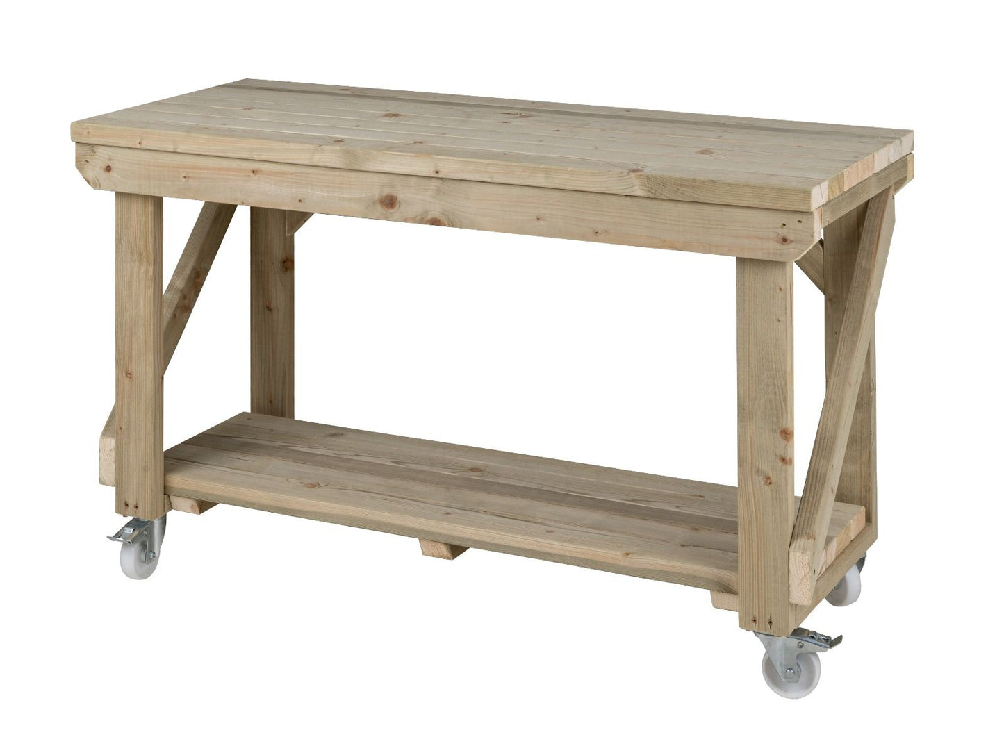 Indoor/outdoor workbench, pressure treated bench with wheels