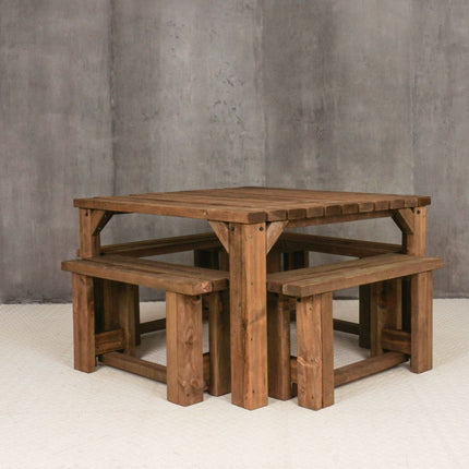 QUADRUM Picnic Table With 4 Benches - Rustic Finish