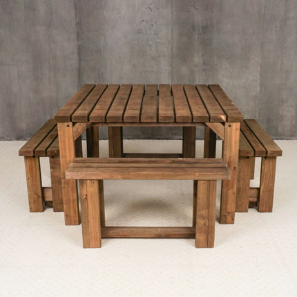 QUADRUM Picnic Table With 4 Benches - Rustic Finish