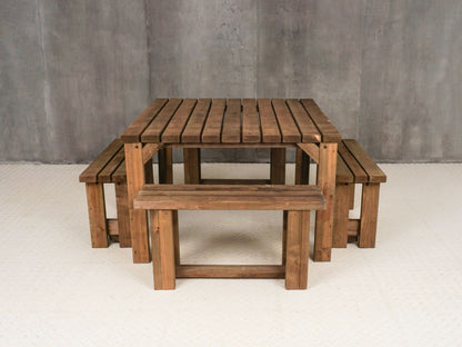QUADRUM Picnic Table With 4 Benches - Rustic Finish