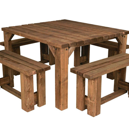 QUADRUM Picnic Table With 4 Benches - Rustic Finish
