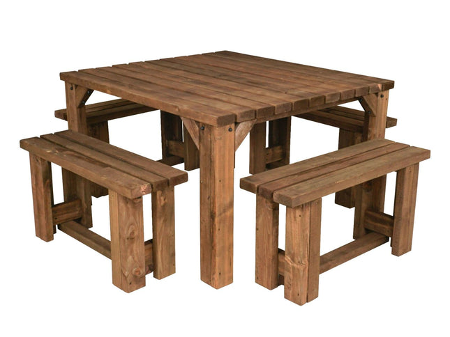 QUADRUM Picnic Table With 4 Benches - Rustic Finish