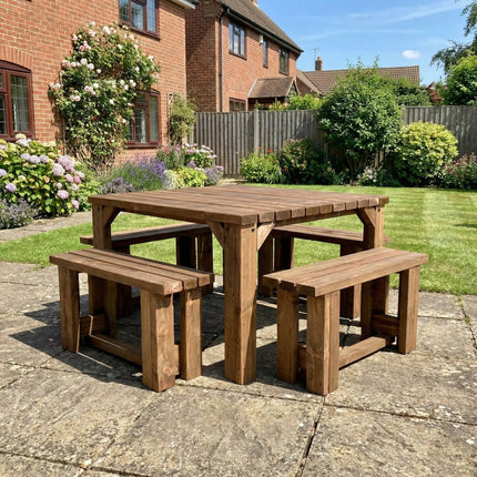 QUADRUM Picnic Table With 4 Benches - Rustic Finish