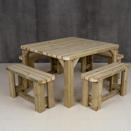 QUADRUM Rounded Picnic Table With 4 Benches