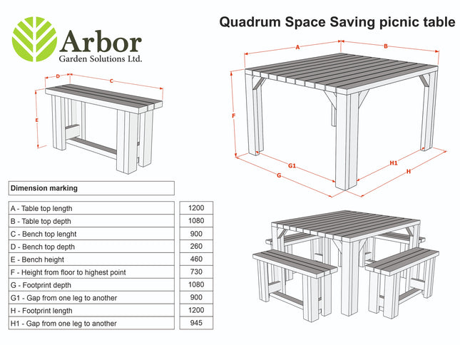 QUADRUM Rounded Picnic Table With 4 Benches - Rustic Finish