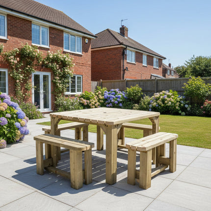 QUADRUM Rounded Picnic Table With 4 Benches