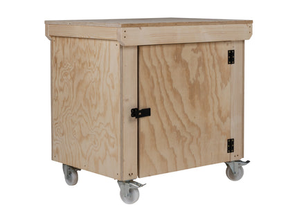 Wooden Plywood Top Workbench With Lockable Cupboard (V.9) With Wheels