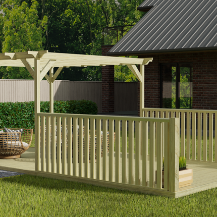 Rectangular Pergola And Decking Kit With Balustrade V.1