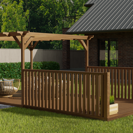 Rectangular Pergola And Decking Kit With Balustrade V.1