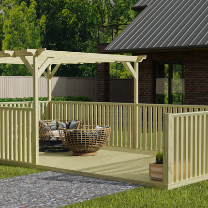 Rectangular Pergola and Decking Kit With Balustrades V.10