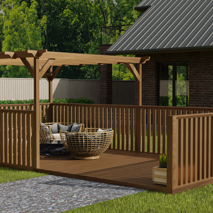 Rectangular Pergola and Decking Kit With Balustrades V.10