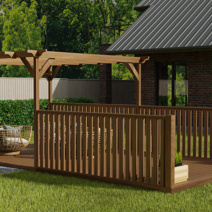 Rectangular Pergola and Decking Kit With Balustrades V.11