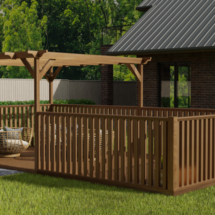 Rectangular Pergola and Decking Kit With Balustrades V.12