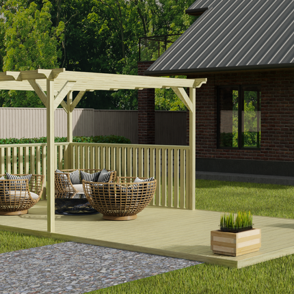 Rectangular Pergola and Decking Kit With Balustrades V.2
