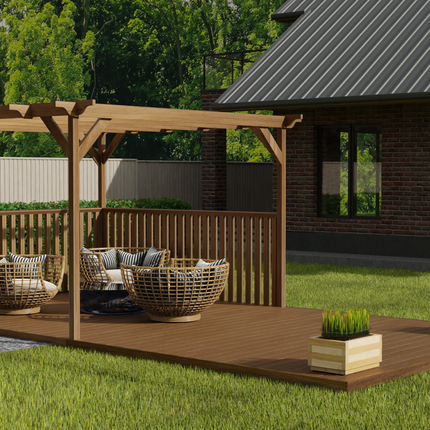 Rectangular Pergola and Decking Kit With Balustrades V.2