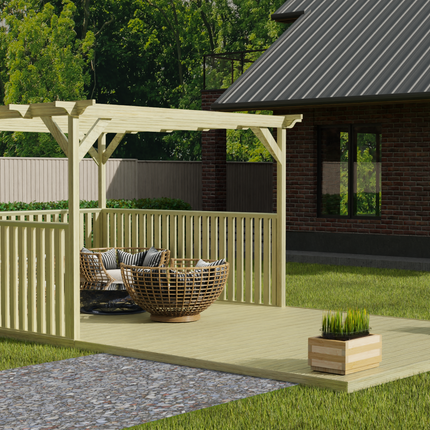 Rectangular Pergola and Decking Kit With Balustrades V.3