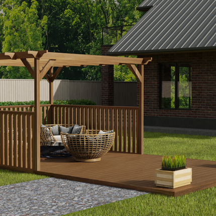 Rectangular Pergola and Decking Kit With Balustrades V.3