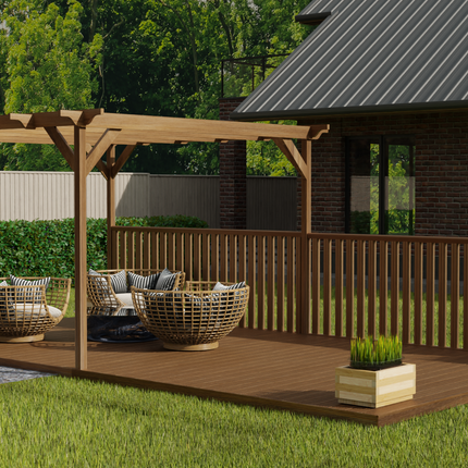 Rectangular Pergola And Decking Kit With Balustrade V.5